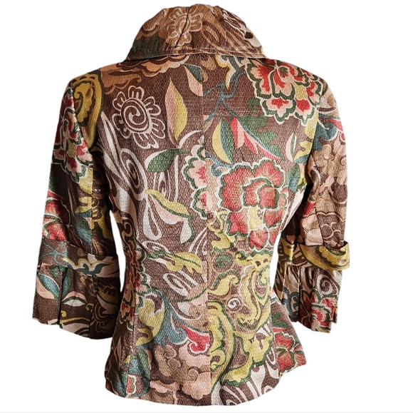 Lafayette 148 Floral Print Blazer Sz 8 Peter Pan Collar Button Up Boho Work READ - Picture 4 of 16